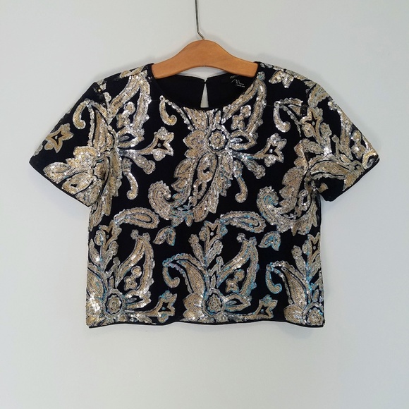 Forever 21 Silver and Gold Sequin Cropped Top Sz S
